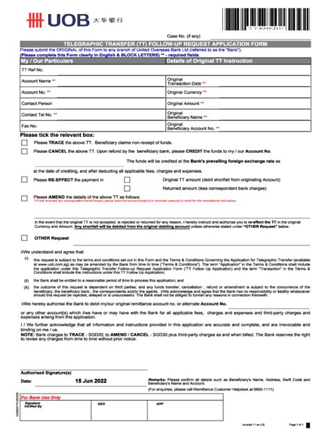 uob telegraphic instruction form.